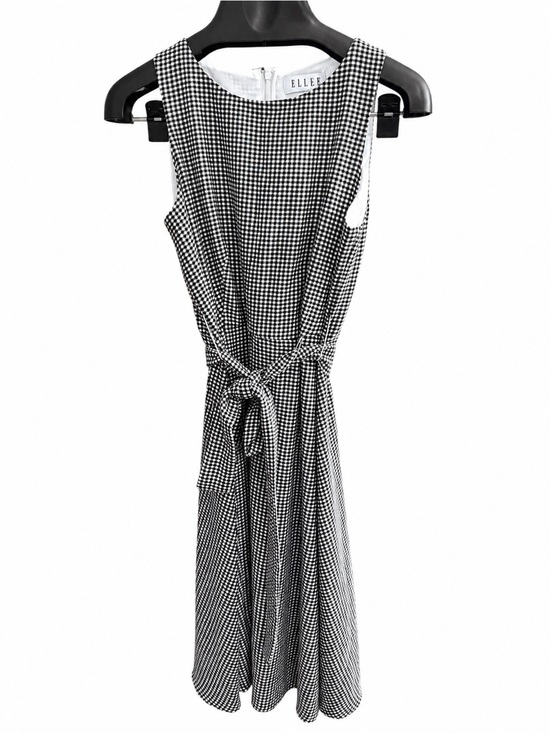Elle Dresses & Skirts - ELLE Black White Gingham Midi Dress Size S Tie Waist Cottagecore Picnic Dress